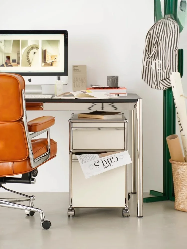 Medieval Office Stainless Steel Mobile Drawer Cabinet Modern Simple Storage Bedside Table