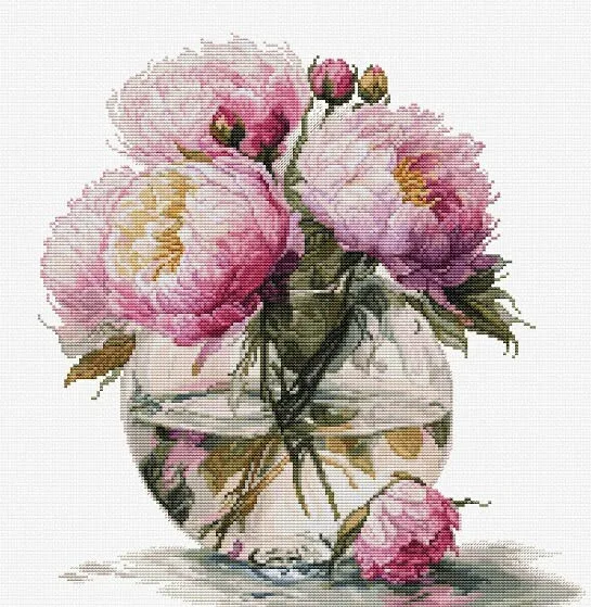 Chinese Cross-Stitch Kits, Embroidery Needlework, Magician, DIY Sets, S B7028 Peony Vase 44-45 Cross Stitch Set Cross Stitch