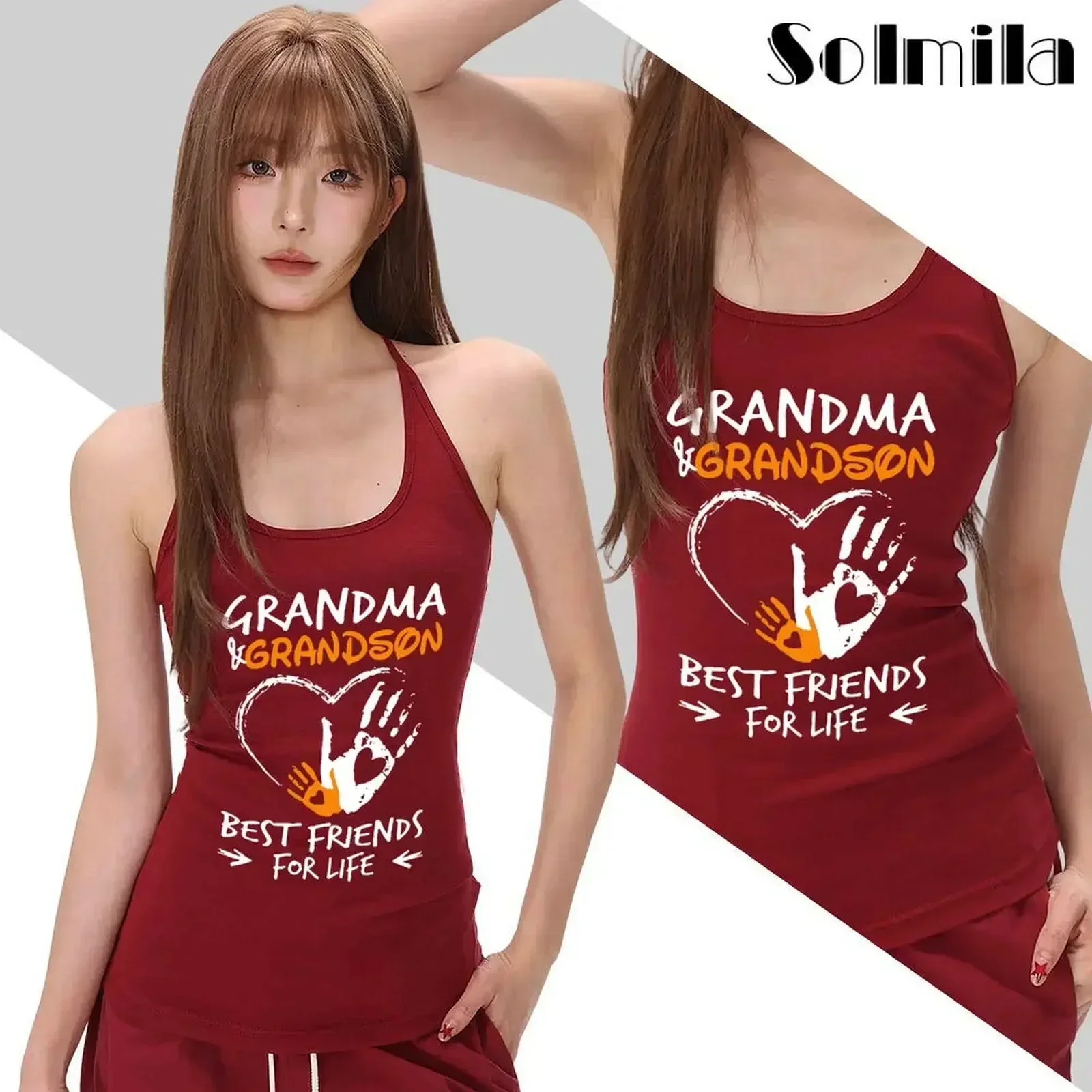 

Casual Halter Top Claret Sleeveless Top Casual Summer Wear Print Pattern Regular Length Round Neck Design Short Sleeves