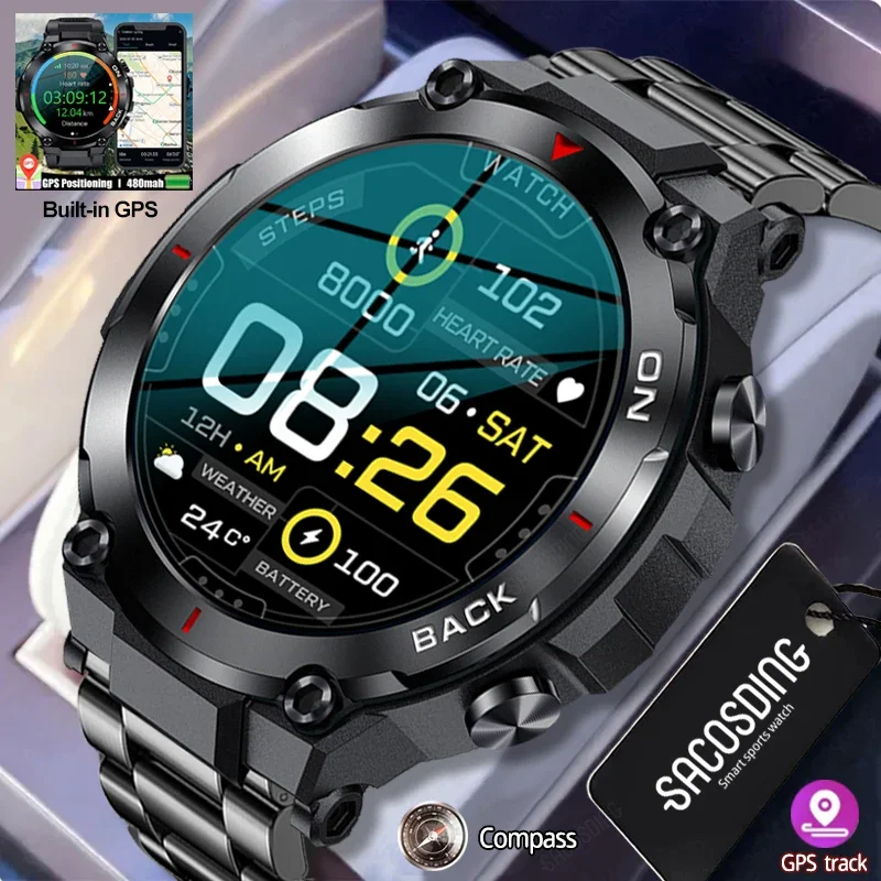 

New 2024 GPS Smart Watch Men Outdoor Sport Waterproof Smartwatches Fitness Modes Bracelet Blood Pressure 480mAh Battery Watches