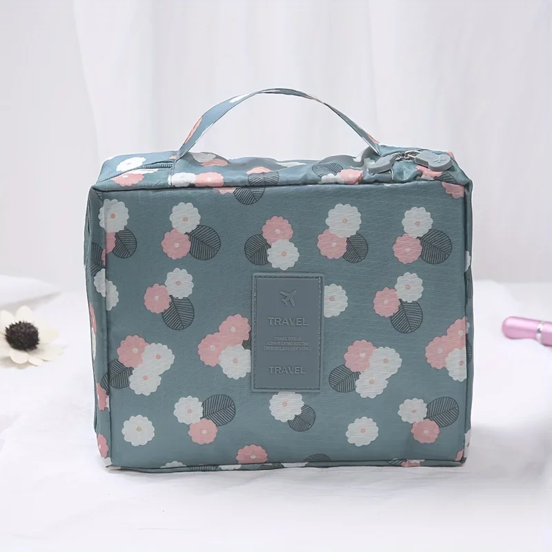 Floral Print Cosmetic Zipper Bag, Travel Storage Toiletry Wash Bag, Lightweight Makeup Bag