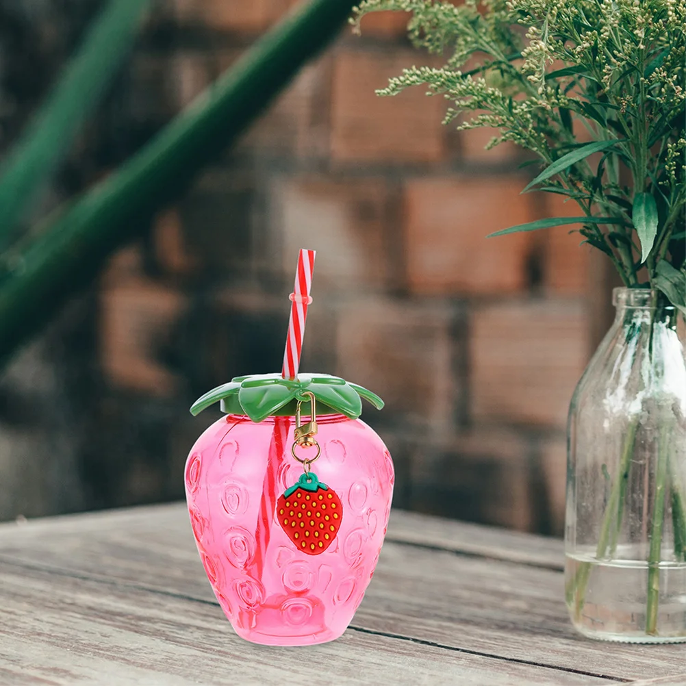 Tazas transparentes con forma de fresa, portátiles, reutilizables, para jugo, leche, agua, fiesta, Picnic, Camping, tazas bonitas con tapa y pajita, 4 Uds.