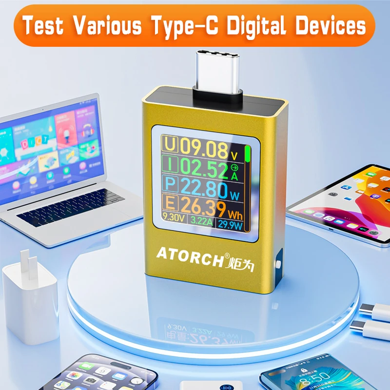 600W DC4.5-50V 0-12A PD3.1 Digital Display Voltage Ammeter Power Bank Meter G-Sensor Type-c Cell Phone Charger Capacity Tester