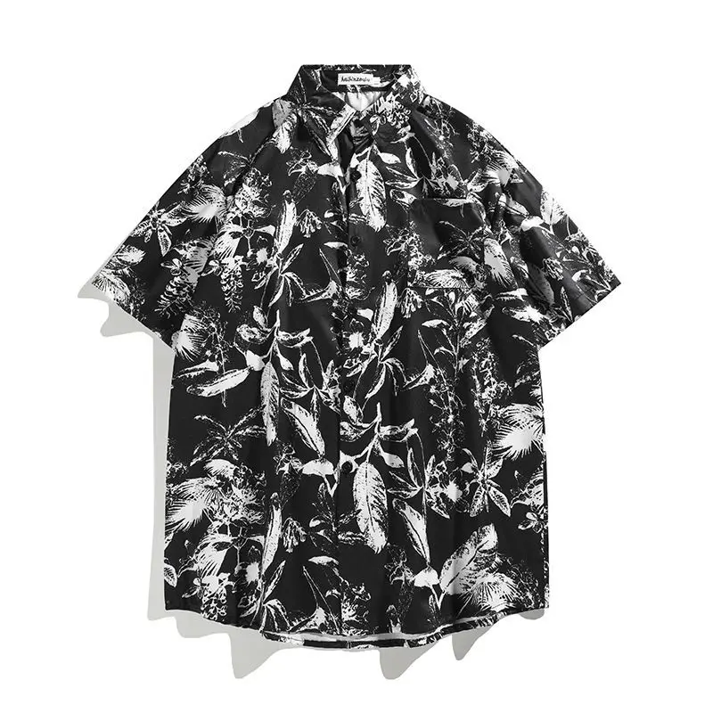 Floral Shirt Shorts Beach Suit Men's Summer Trendy Brand Ruffian Handsome Seaside Wear Large Size Ice Silk Two-piece Summer Wear