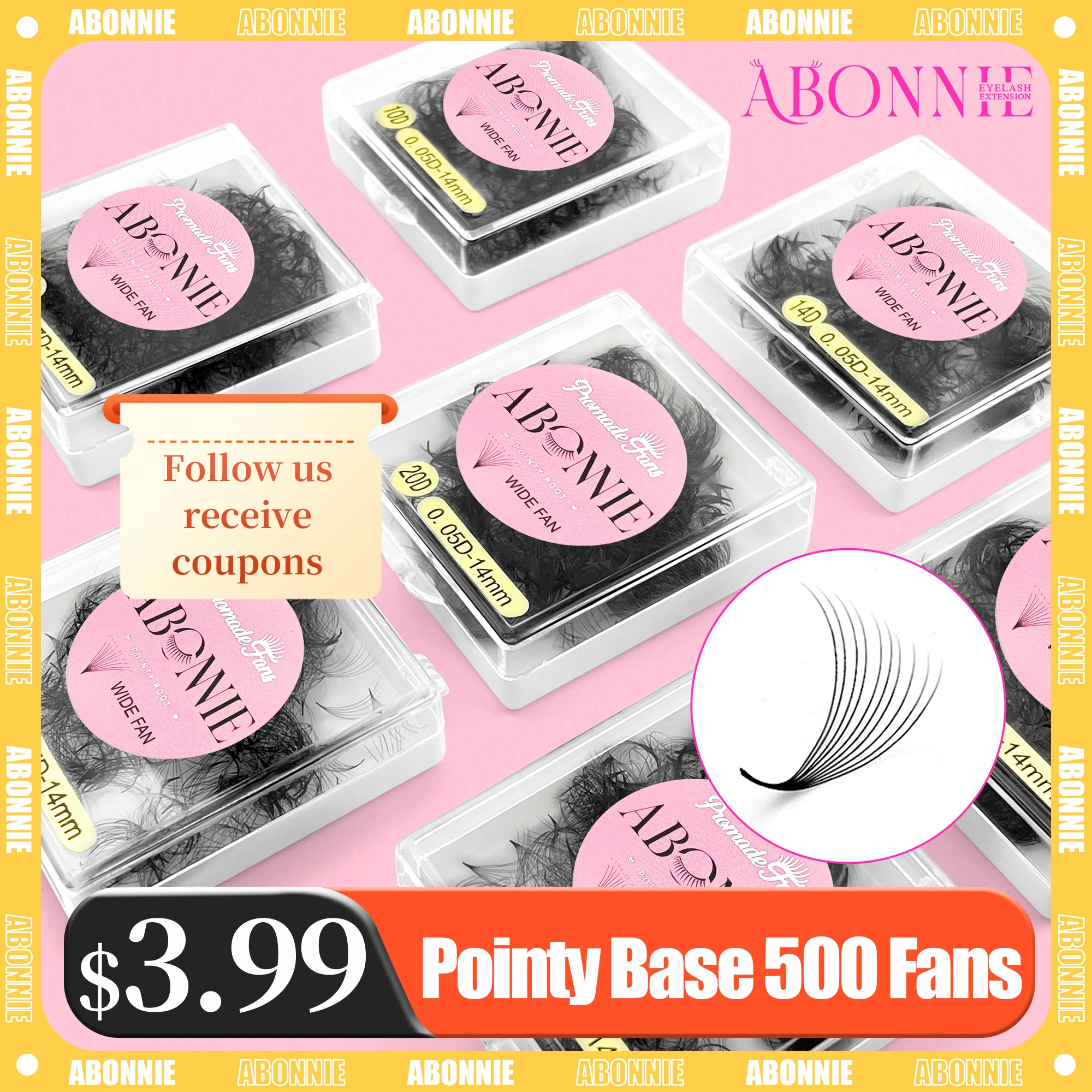 ABONNIE Loose 8D-20D Pointy Base Short Stem Premade Russian Volume Fans Faux Mink Premade Eyelash Extensions Makeup Cilios