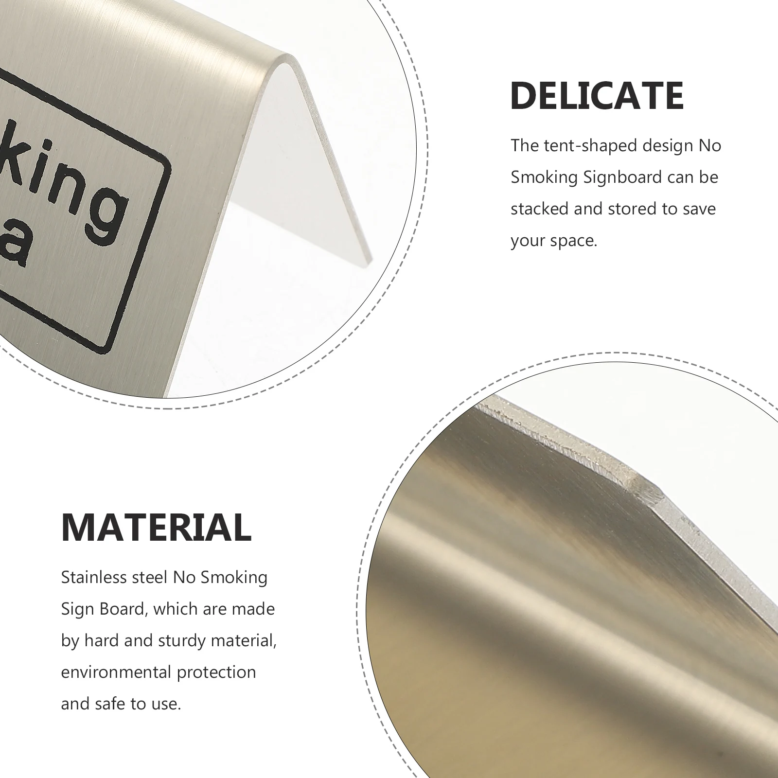 Stainless Steel Smoking Area Board Indoor Table Sign Non-Rust Sturdy Public Place Indicator Stackable Design For Home
