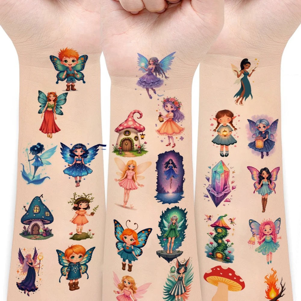 63 قطعة من ملصقات الوشم المؤقت الجنية، ملصقات منزلية كرتونية، ملصقات وشم مؤقتة للفتيات والبالغين