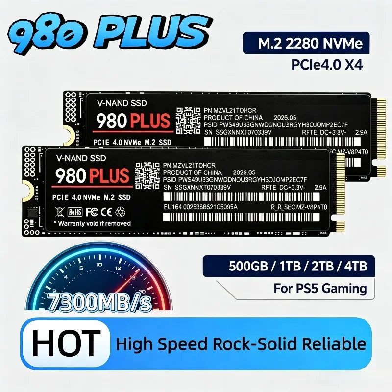 980 PLUS Internal M.2 NVMe SSD PCIe Gen4.0 X4 TLC 3D NAND 7300MB/s, 1TB, 2TB, 4TB, 500GB, 2280 Gaming Drive For PC, PS5, Laptop.
