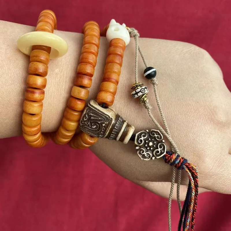 Cow old spirit bone 108 beads DIY jewelry running ring Tibetan wind chime bead bracelet