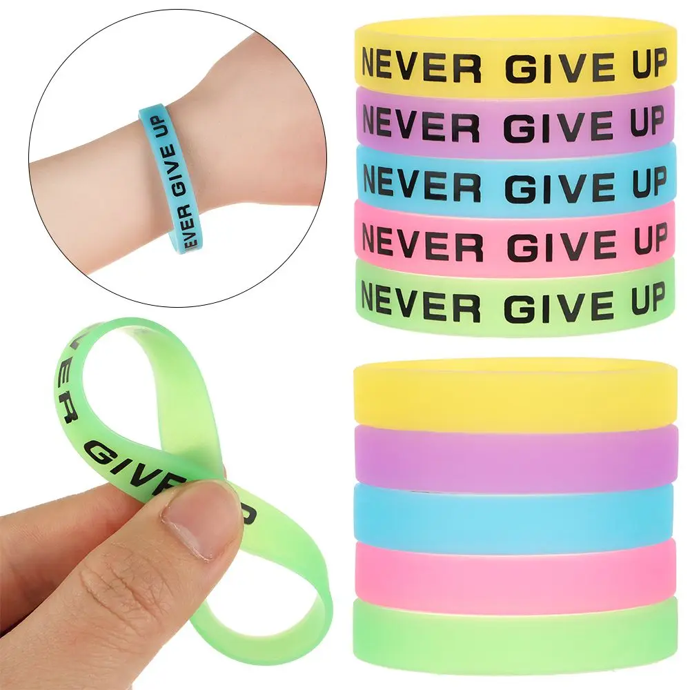 1PC Never Give Up Luminous Rubber Bracelet Men Women Friendship Silicone Wristband Teens Motivational Sport Cuff Bangle Gifts