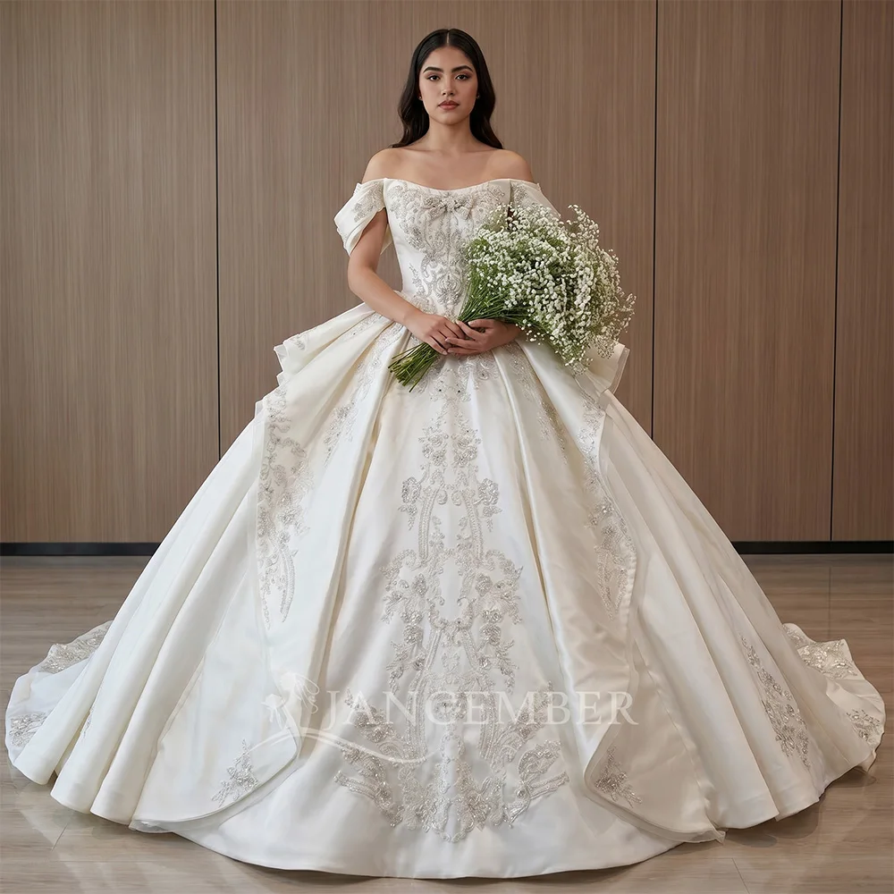 

Princess Wedding Dresses Short Sleeves Ball Gown Bridal Dress Sparkly Satin Wedding Gown for Bride 2026 vestidos de novia boda