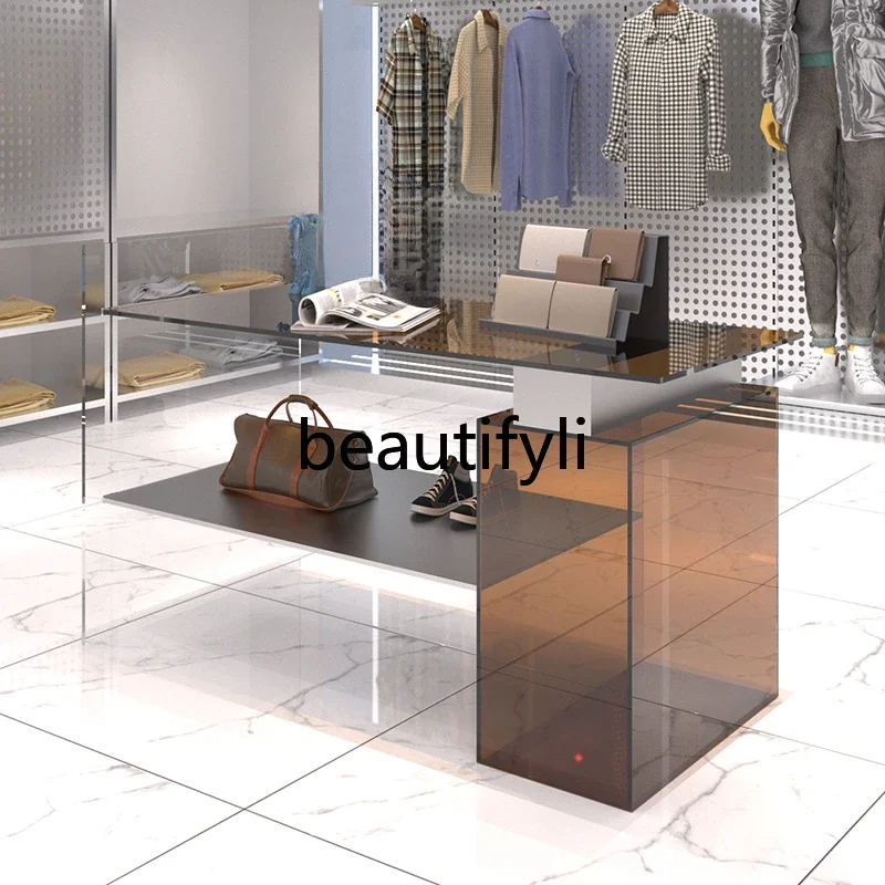 Nakajima Flowing Water Platform Stainless Steel Acrylic Display Table Shoes and bags shelves in the middle of the store