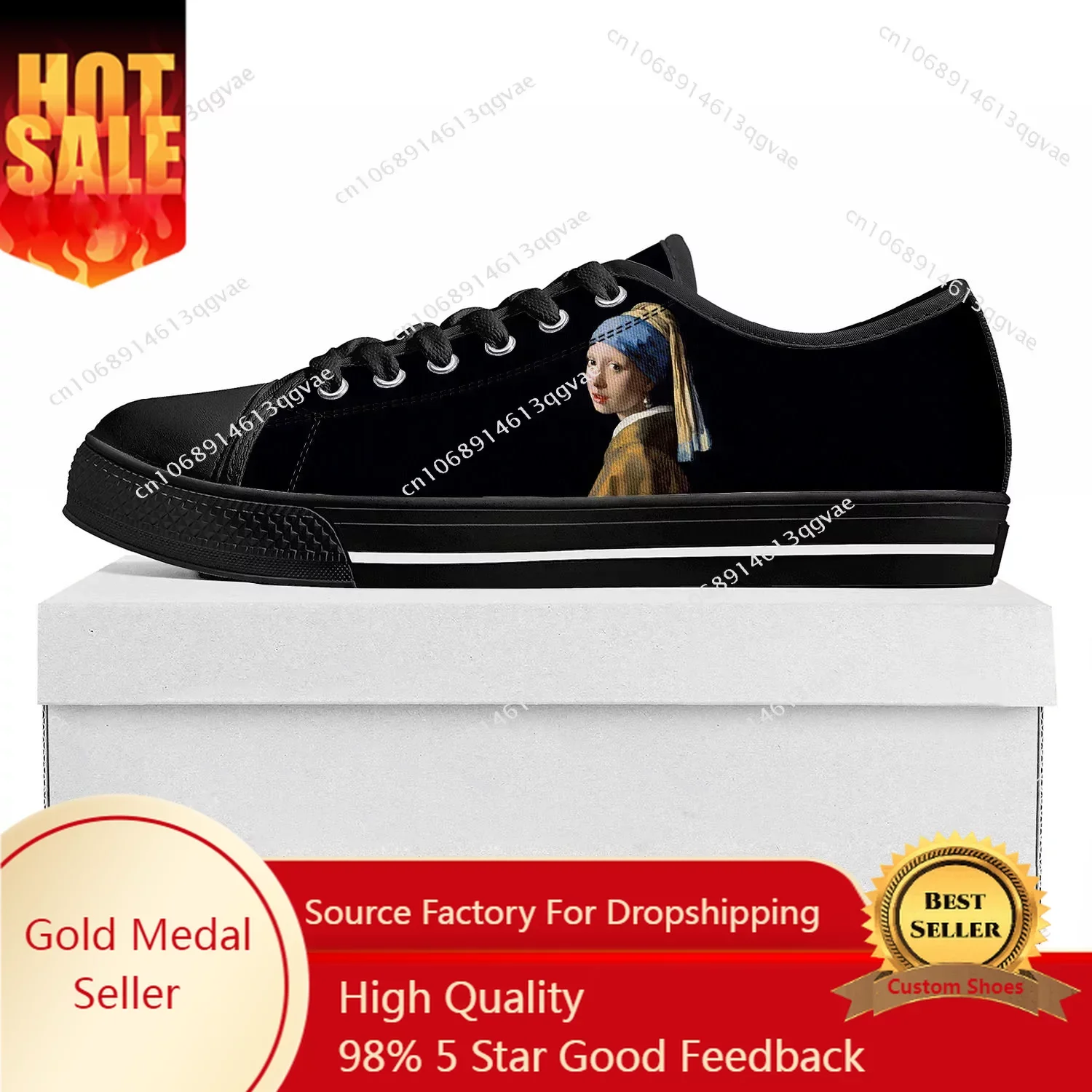 

Girl with a Pearl Earring Low Top Sneakers Womens Mens Teenager High Quality Sneaker Canvas Custom Made Shoes Customize Shoe