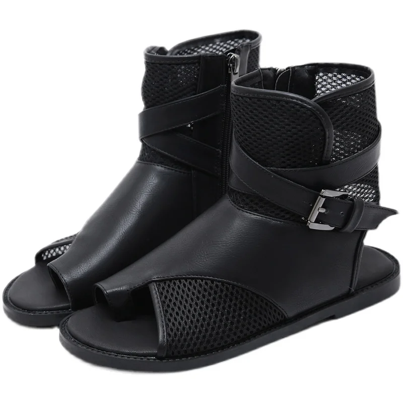 AIYKAZYSDL Gladiator rzymskie sandały Slingback Casual mieszkania wysokie góry botki zacisk okrągły nosek pasek z klamrą letnie buty Bootie