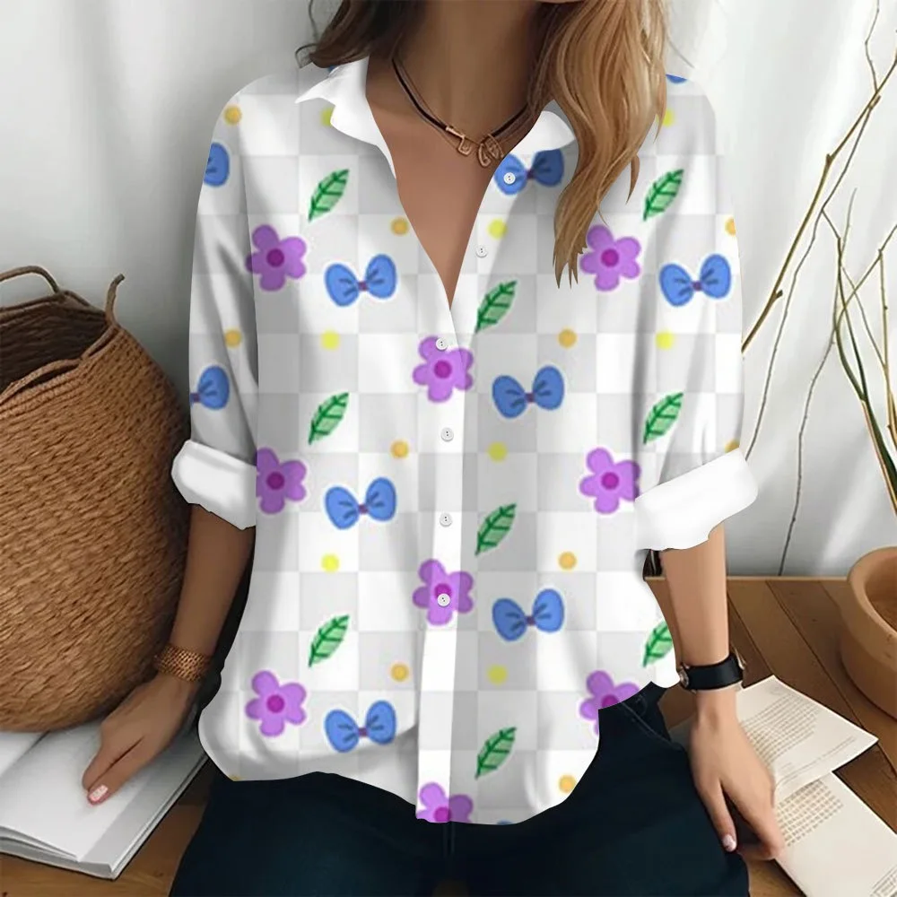 2024 New Small Floral Women's Shirts Floral Shirts 3 Loose Casual Women's Large Size Simple Button Design Cardigan Shirt