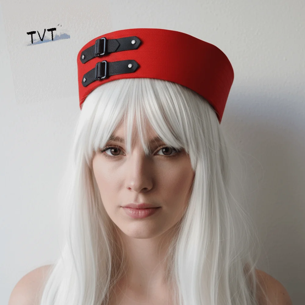 

Cute Black Leather Buckle Sailor Hat Sweet PU Chain Captain Hat Y2K Versatile Vintage Beret Seaside Photos