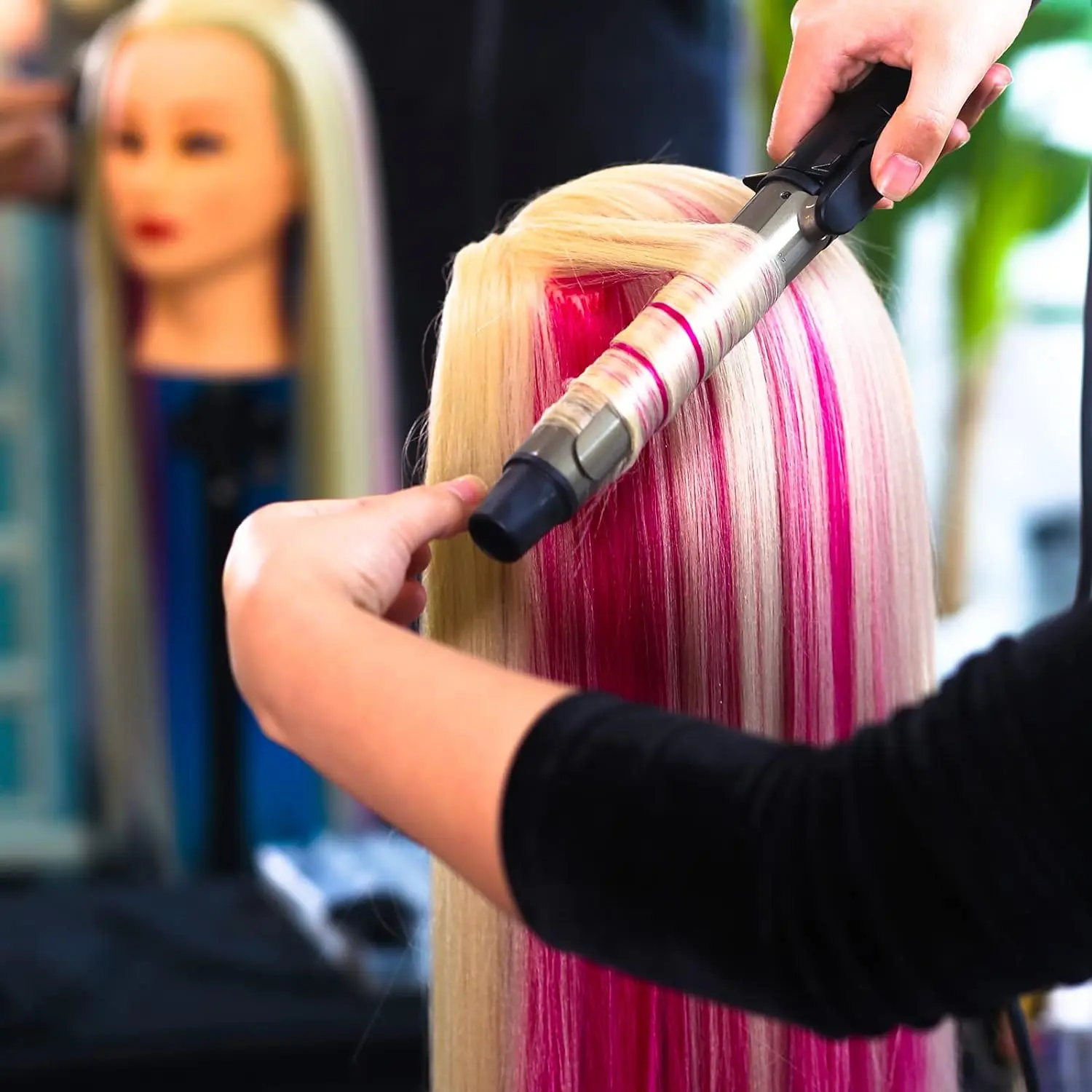 Cabeza de maniquí para entrenamiento de cosmetología, pelo de fibra sintética para peluquería, 24-26 pulgadas