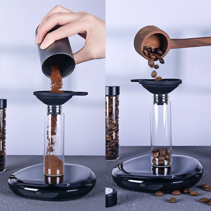 Airtight Sealed Glass 12Tubes Coffee Beans Storage Containers 22g Single Dose Aroma Valve With Coffee Bean Storage Wooden Holder