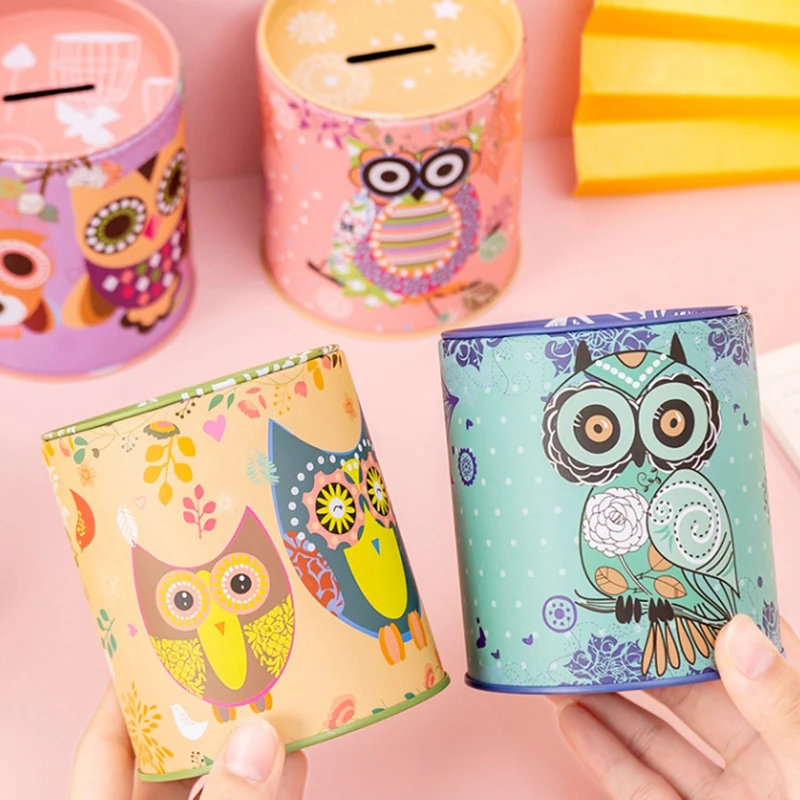 Owl Metal Piggy Bank Coin Box Jewelry Storage Mini Gift Cute Organizer Savings Home Accessories Living Room Decoration