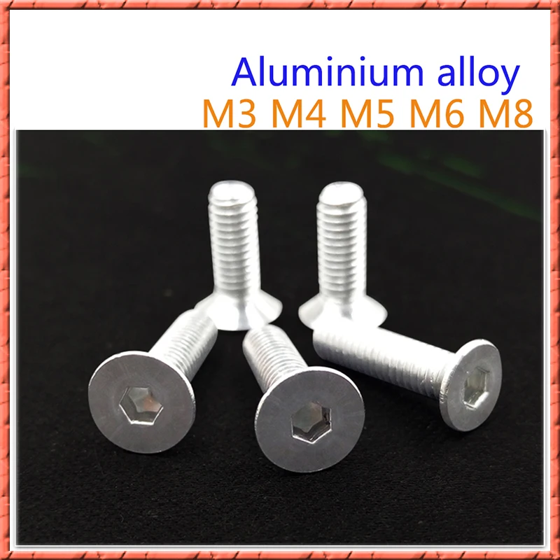 50-100Pcs/lot M3/M4/M5/M6/M8*L aluminum alloy countersunk head socket head cap screws Flat head hex bolt din7991 Anticorrosion