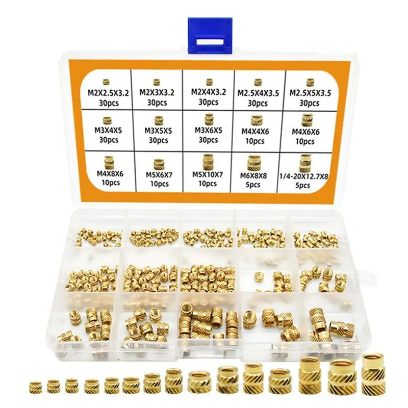 NEW! 300Pcs M2 M3 M4 M5 M6 Female Thread Knurled Nuts Brass Threaded Insert Embedment Nuts, Threaded for Injection Molding