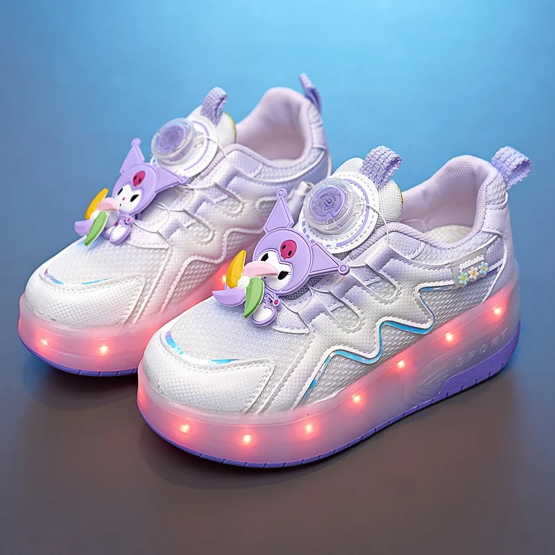 Kids Sneakers Two Wheeled Sports LED Shoes Rotating Button USB Charging Breathable Training Roller Skating Shoes for Children