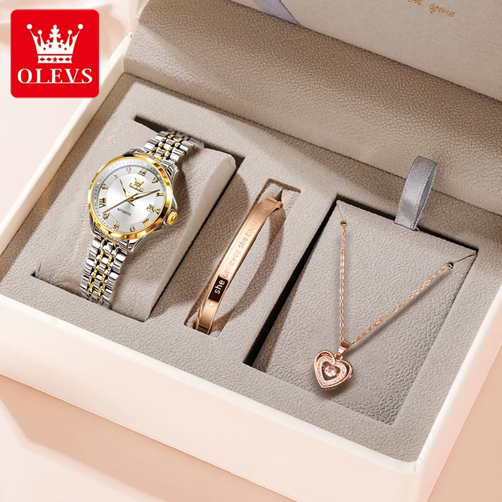 OLEVS 6702 Woman Watch Steel Strap Auto Date Mechanical Watch For Women Roman Scale Luxury Luminous Waterproof Ladies Hand Clock