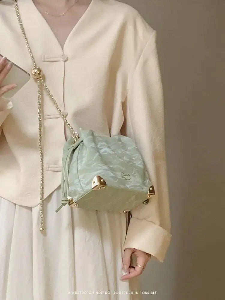 Bloom Vintage Green Messenger Purse Women Retro Evening Chain Bucket Bag Ladies Shoulder Crossbody Design Bags 2025