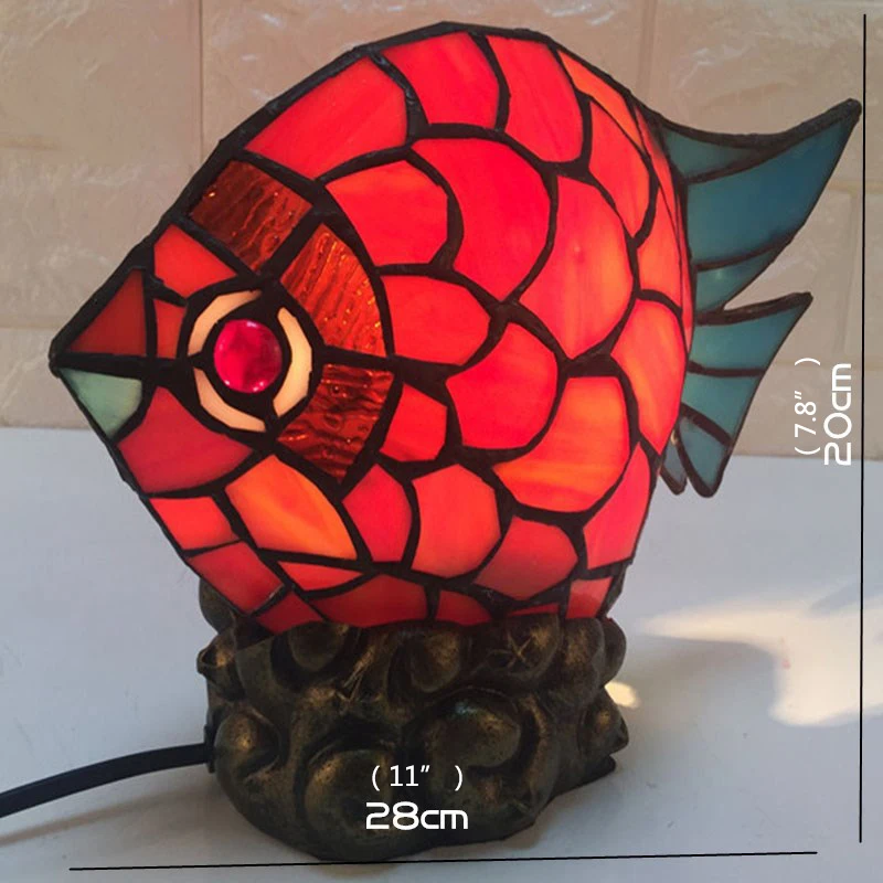BELLE Tiffany Glass Table Lamp LED Creative Novelty Red Small Fish Desk Light For Home Study Bedroom Bedside Decor