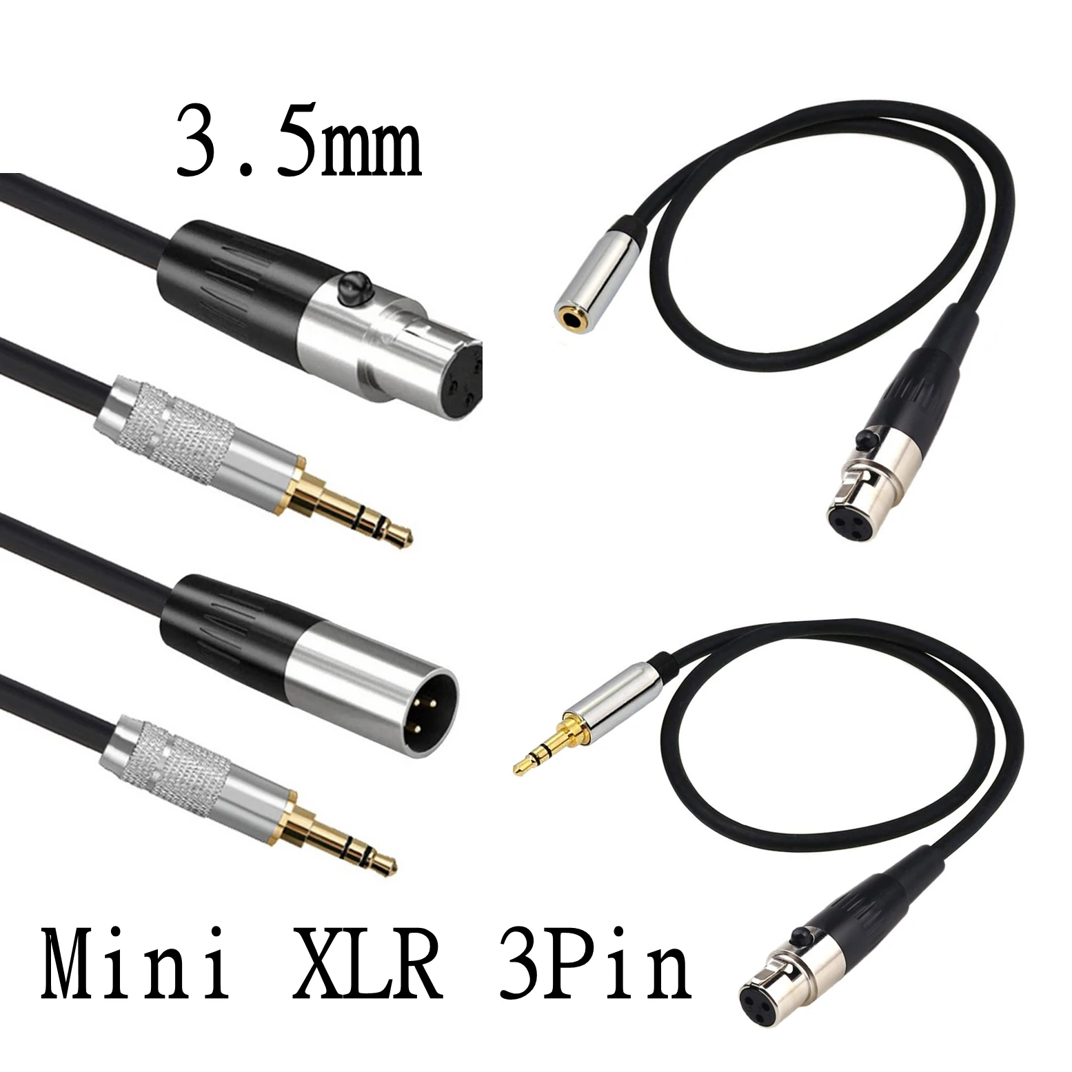 3,5-mm-auf-Mini-XLR-Kabel, symmetrisch, 1/8 Zoll Mini-Klinkenstecker TRS Stereo auf Mini-XLR-Stecker/Buchse, Mikrofon-Audiokabel, 0,5 m, 1 m, 3 m