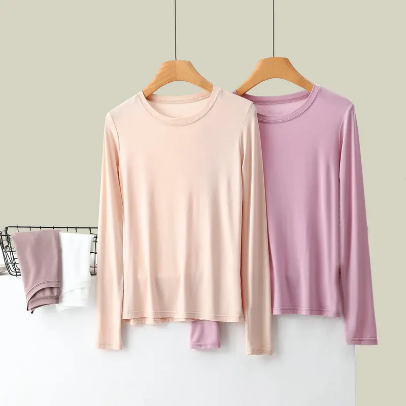 Summer Simple Base T-shirt Long sleeves Women's Loose Modal Tshirts Solid color O-Neck bottoming Tee Tops All match