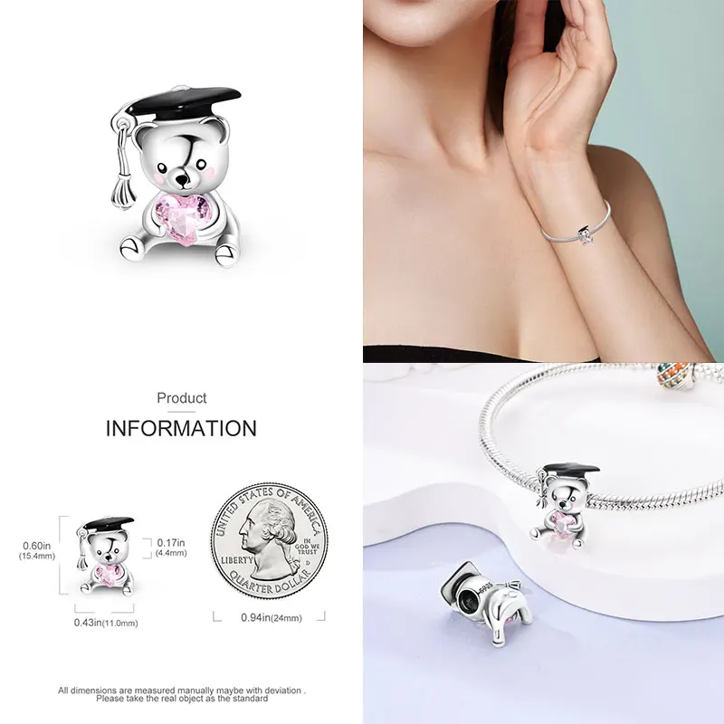 Fit Charms For Pandora Original Bracelets Graduation Season Bachelor Hat Owl 100% 925 Silver Jewelry Making For Women Gift
