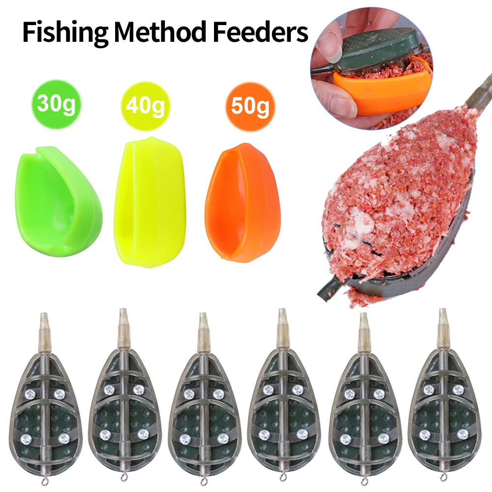 30g 40g 50g Fishing Method Feeders Set Carp Fishing Tool Bait Thrower 2 Pcs Method Feeder with 1 Bait Mould Fishing Tools