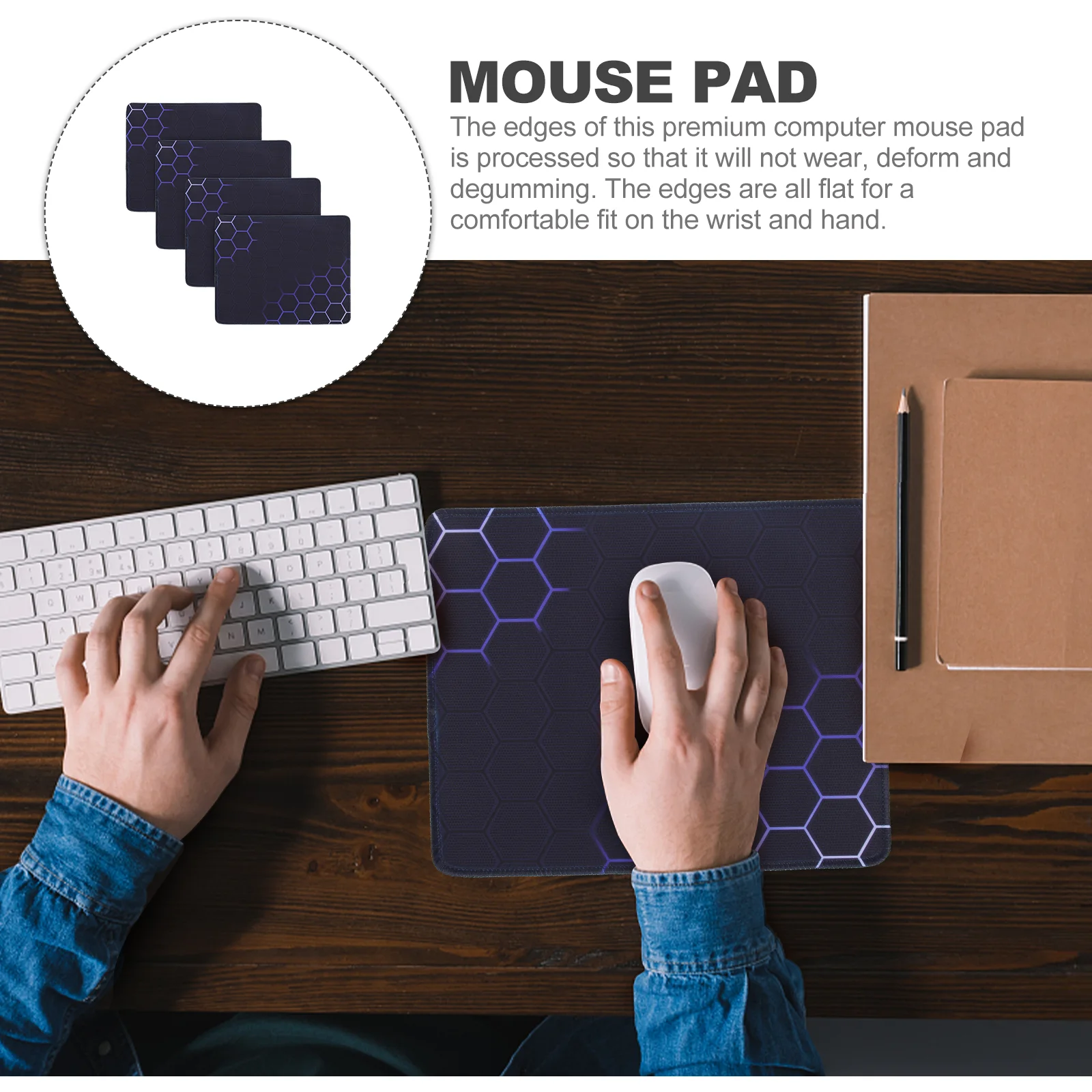 

4 Pcs Mouse Pad Ergonomic Black Pads Travel Nonslip for Computer Kawaii Portable Laptop