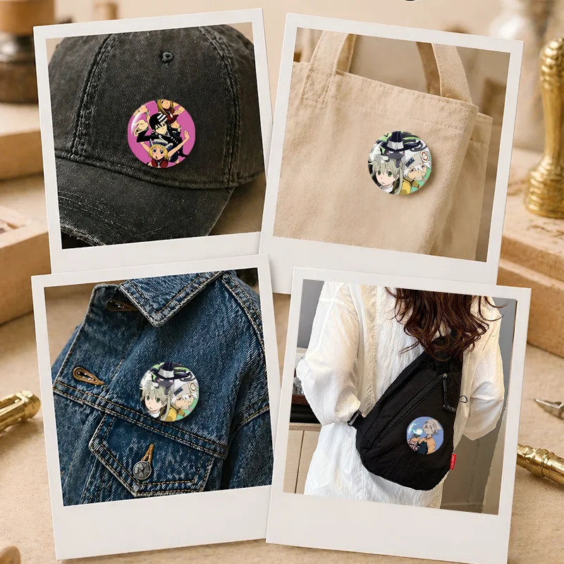 Soul Eater Anime Pins Cartoon Cute Collection Badge Decoration Fashion Bag Accessories Round Snap-in Brooch on Backpack Ornament