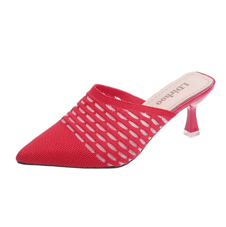 Miaoguan Knit Women Shoes Pointed Woven High Heels Fashion Women Heels Stilettos Mules Loafer Casual Feminine Sandalias Shoes