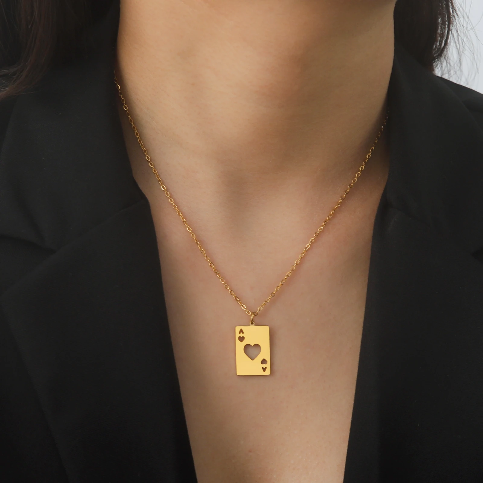 Cazador Poker Card Ace of Spades Necklaces for Men Women Stainless Steel Hip Hop Jewelry Gold Color Necklace 2026 Gift Wholesale