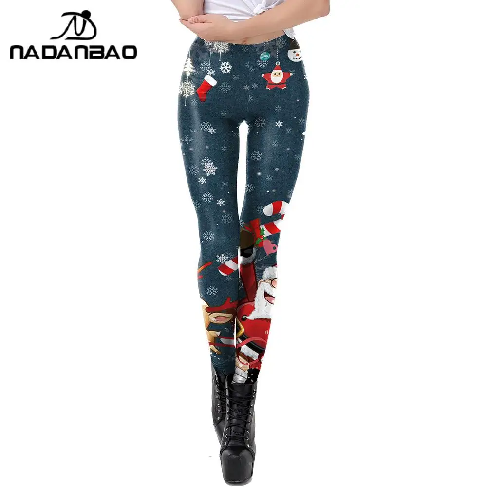 Nadanbao Sexy Lace Merry Christmas Leggings Women Elastic Tights Funny Trousers Female Holiday Party Long Pants