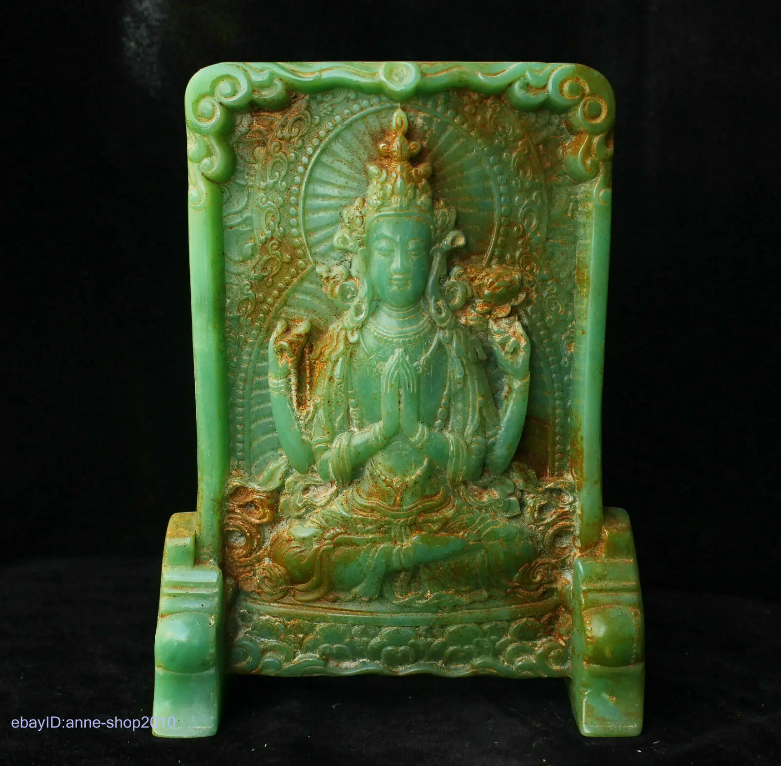 23cm China Natural Old Jade hand carved Avalokitesvara Kwan-yin Statue