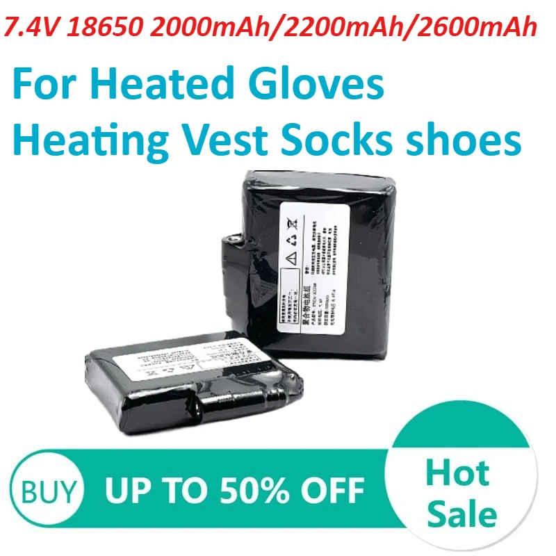 

7.4V 18650 2000mAh 2200mAh 2600mAh Heated Gloves Battery Lithium Batteries for Heating Vest Socks Shoes Heating Batteria