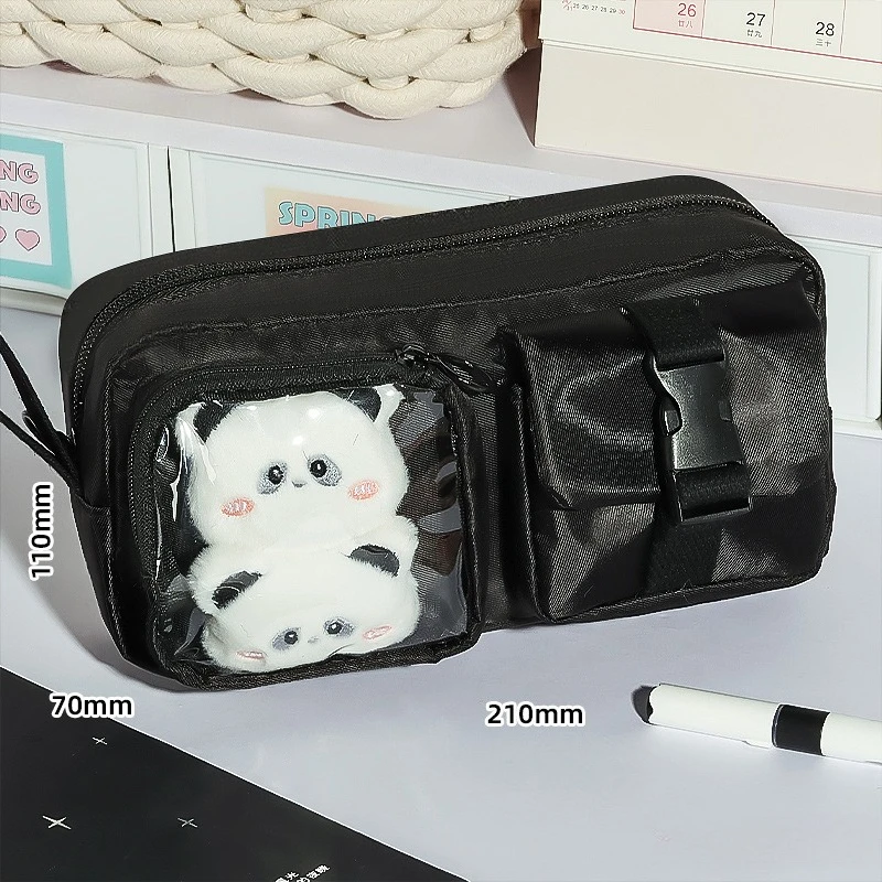 Multi-Functional Stationery Pouch INS Casual Solid Color Cute Ita Style Pencil Badge Organize Aesthetic Pencil Bag for Kids