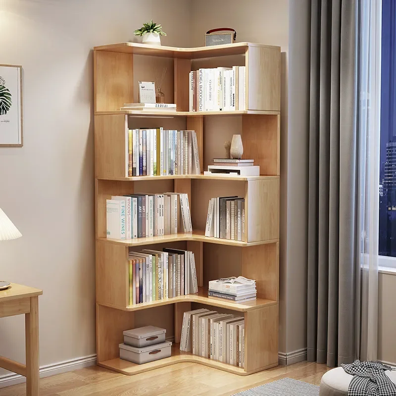 for Solid Wood Corner Bookshelf Modern Simple Corner Locker Home Living Room Study Storage Cabinet Floor Corner Bookcase