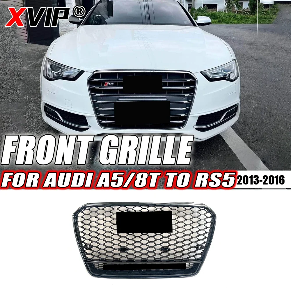 XVIP RS5 Style All Glossy Black Front Bumper Grille With Quattro Fit For Audi A5 S5 8T 2013-2016 High Quality ABS Upper Grilles