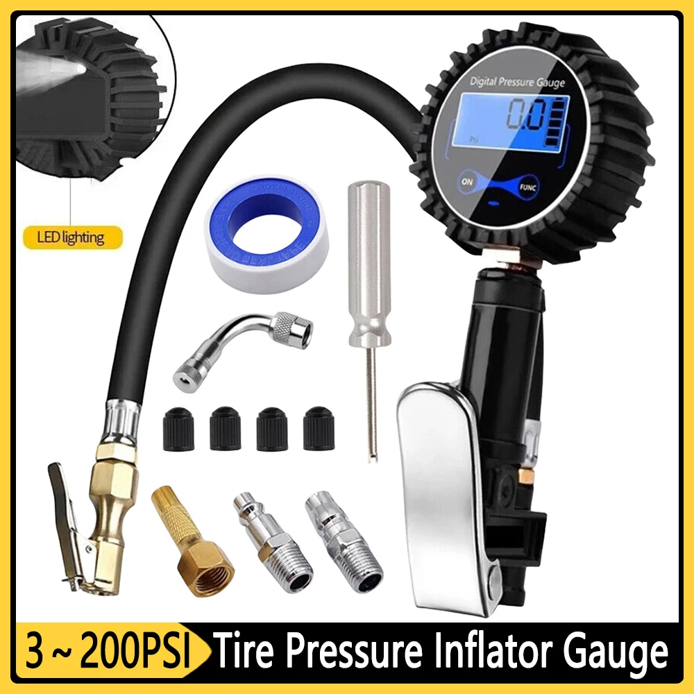 Car Digital Tire Pressure Gauge Air Inflator Aluminum Alloy LCD Digital Test Inflation Monitoring Manometer for Motorcycle Bike