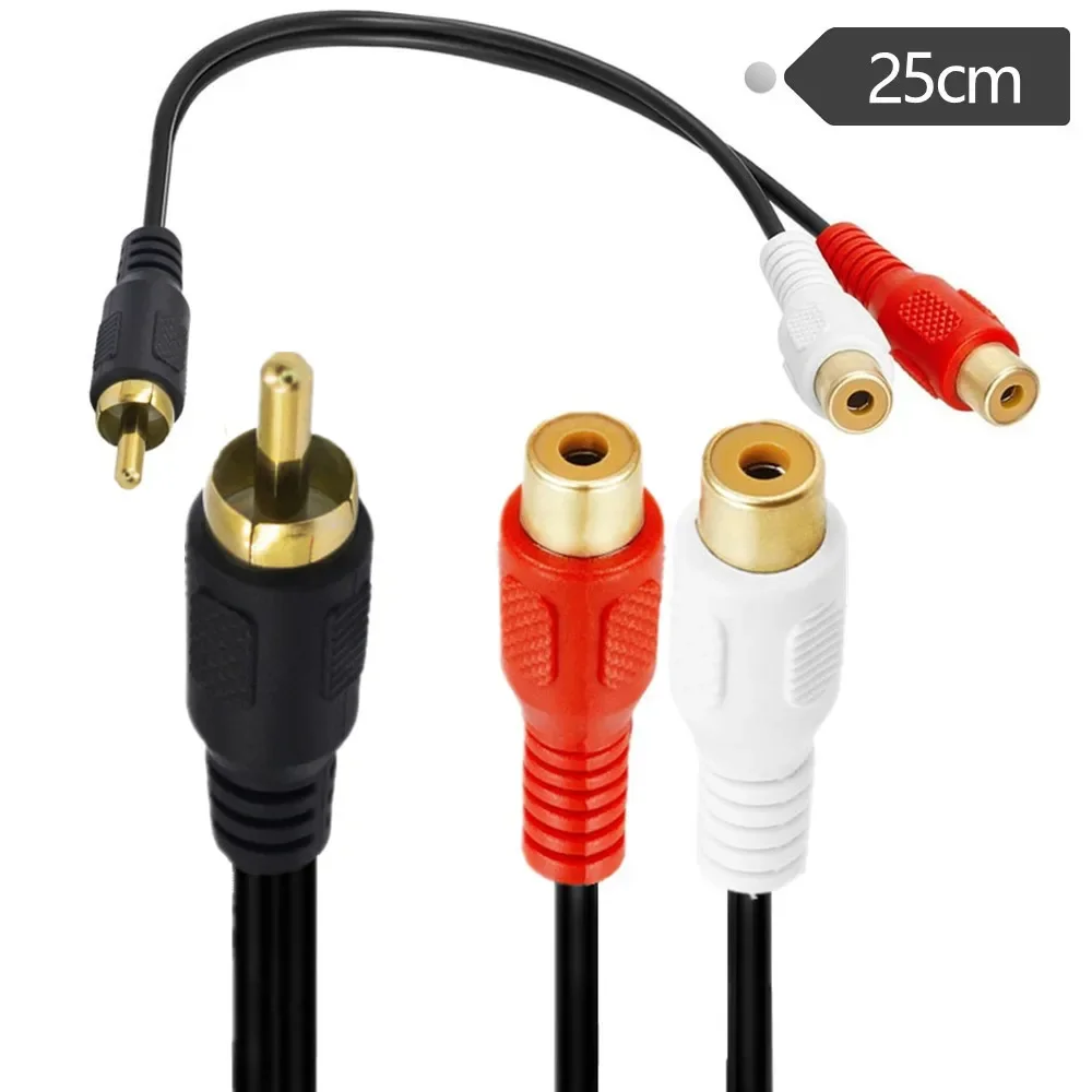 Gold plated RCA male to 2RCA female extension audio cable, double lotus cable 25cm