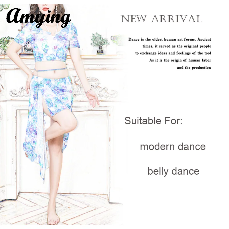 Women Sexy Top+Split Skirt Costume Set Oriental Dance Practice Training Performance Floral Clothing Beautiful Flower Skirt