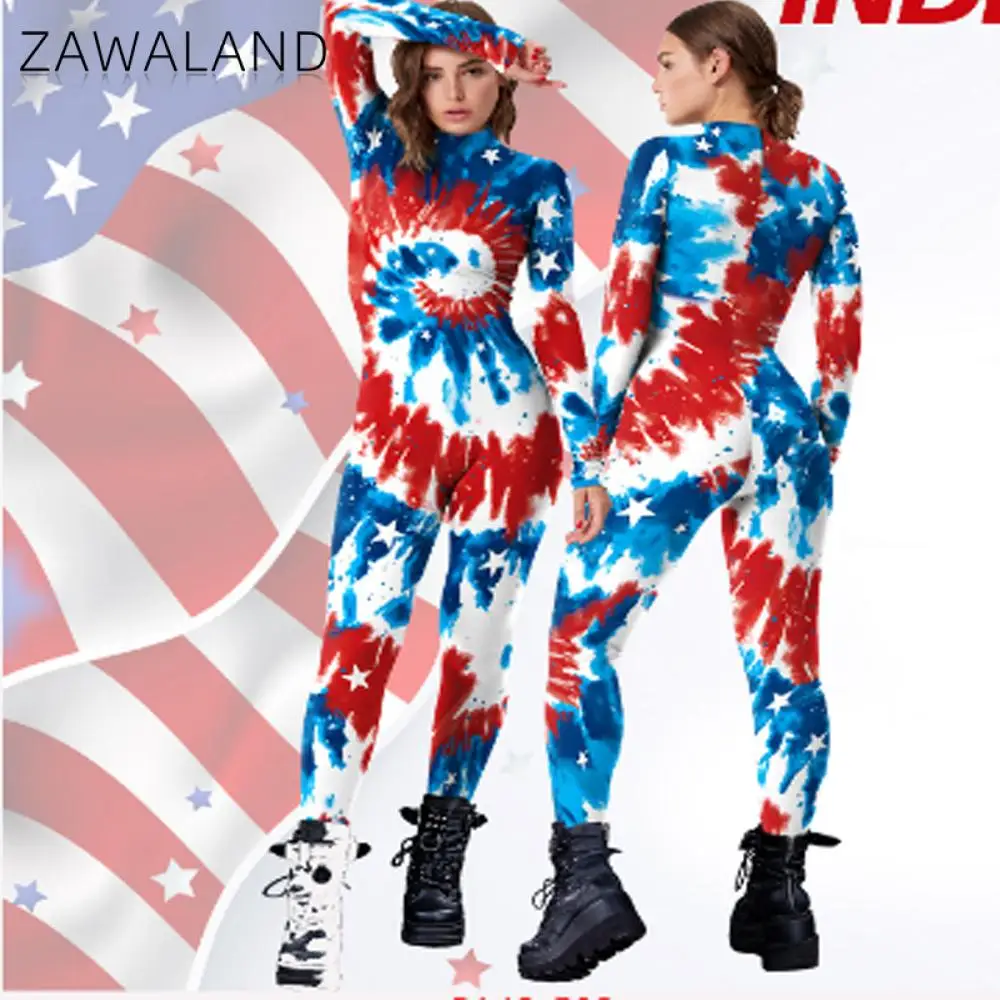 

Zawaland Funny Women's National Flag Printing Jumpsuit Female Cosplay Costume Skinny Bodysuit Carnival Holiday Party Adult Muje