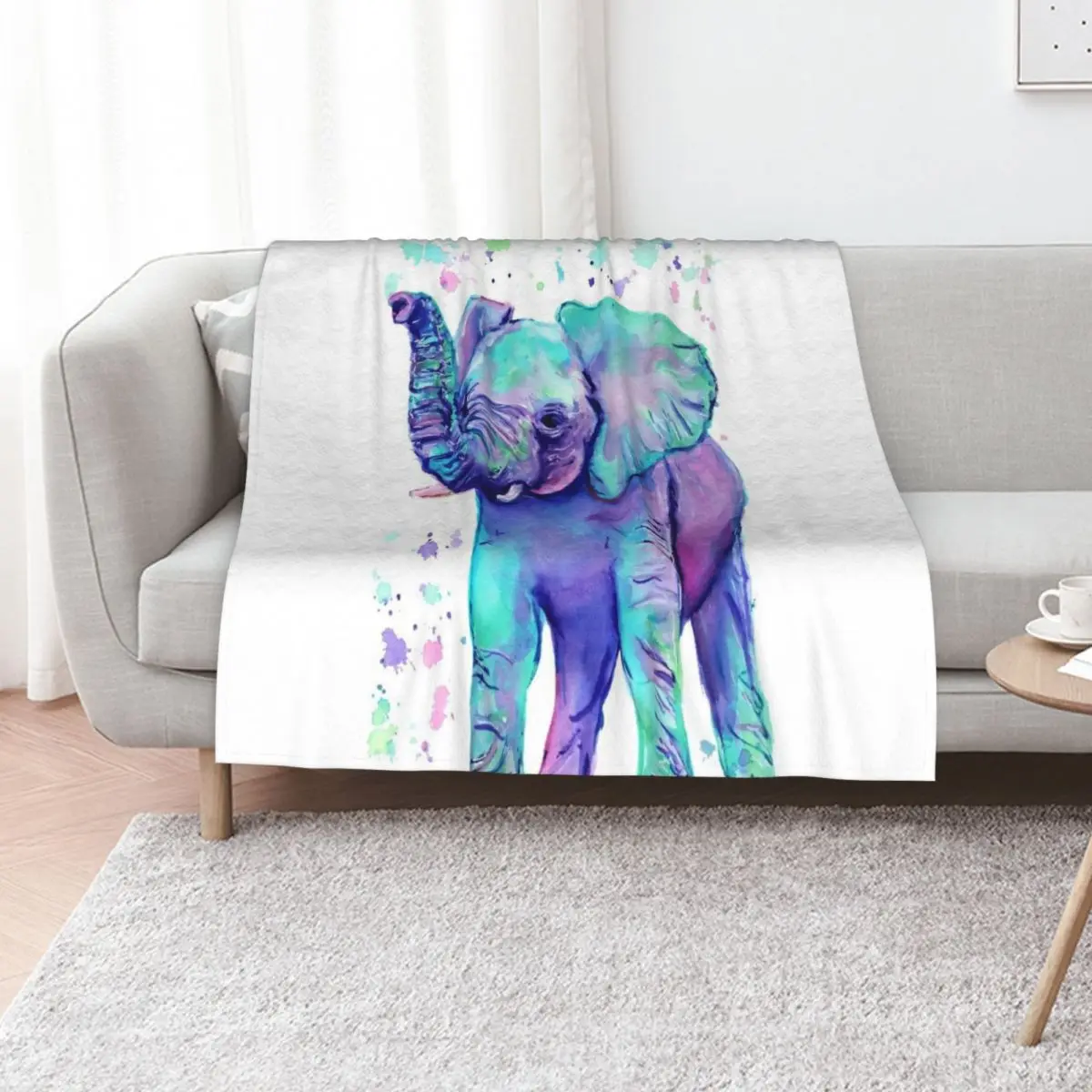 Colourful Watercolour Elephant Throw Blanket Extra Large Throw christmas gifts Softest Sofa Quilt Luxury Stuffeds Blankets