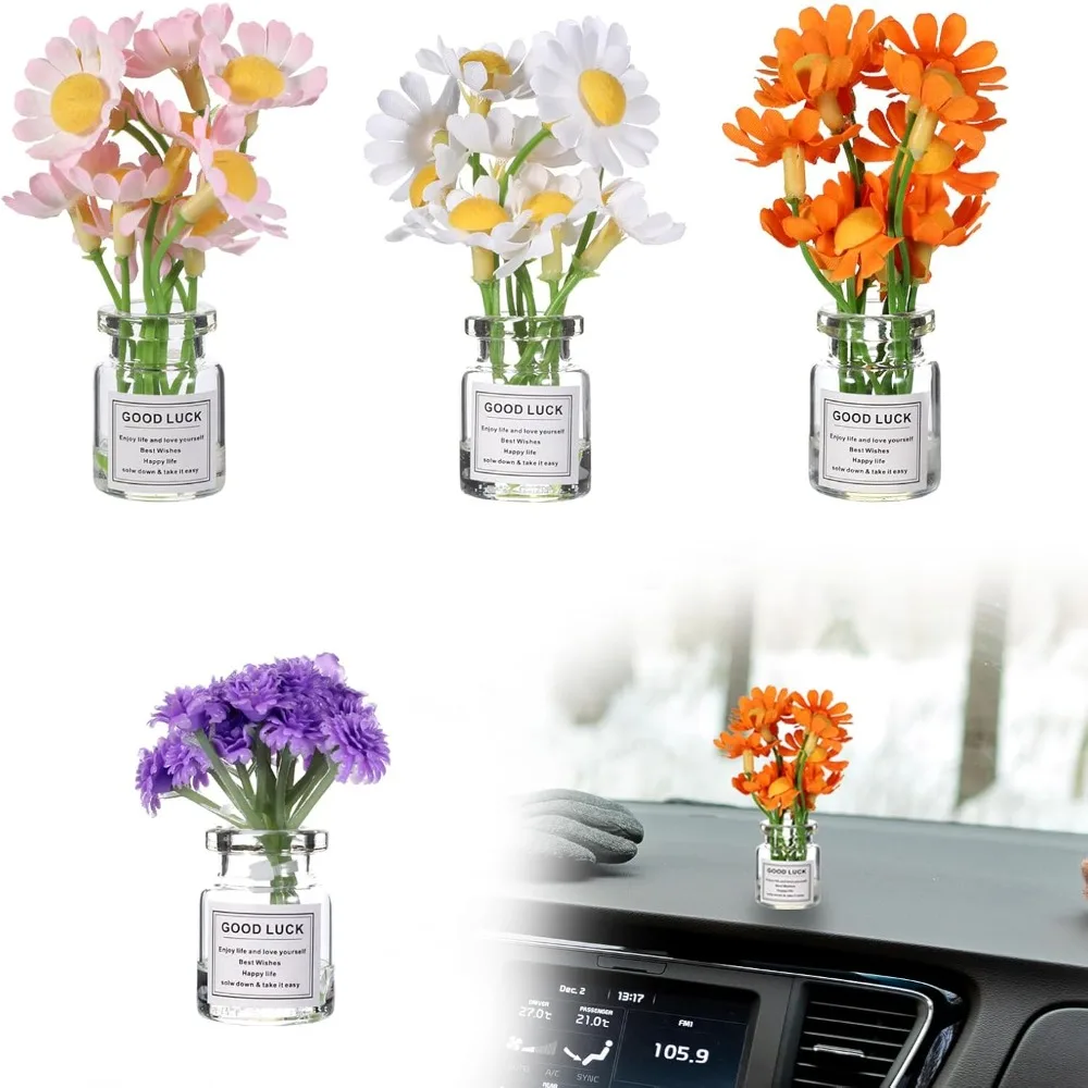 

A vase of cars, daisy flower car accessories for women's interior aesthetics, mini daisy flower car decorations