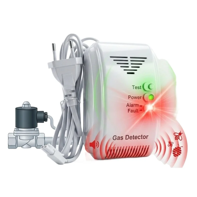 220V Gas Leakage Alarm Sensor Audible And Flash Light Warning For Natural Gas LPG Propane Butane Used In Marine And Motorhome
